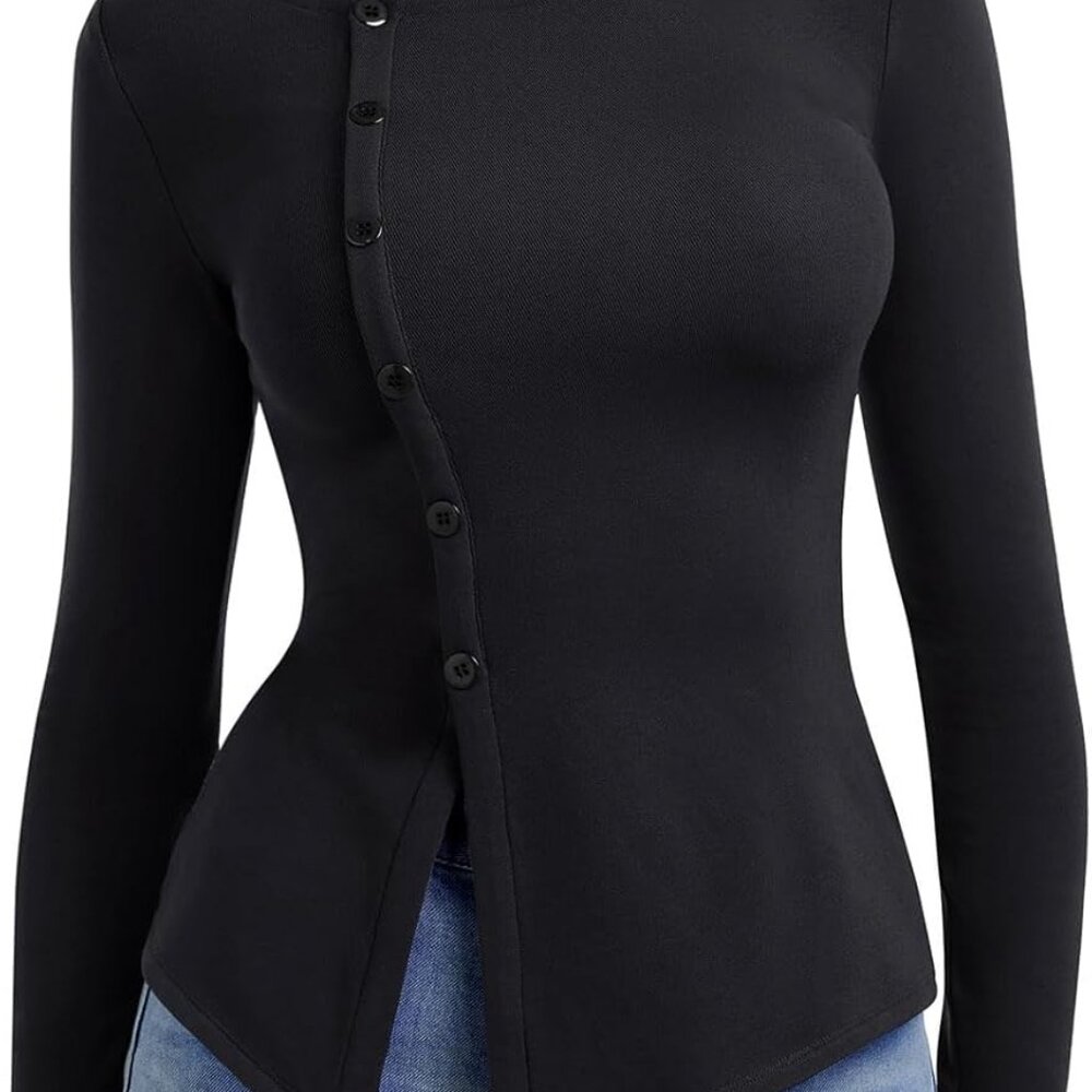 Flattering Plus Size Asymmetrical Long Sleeve Shi… - image 1